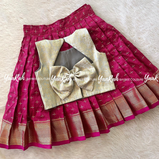 Pink Thick \ Thin Border Skirt & Grey Triangle Top