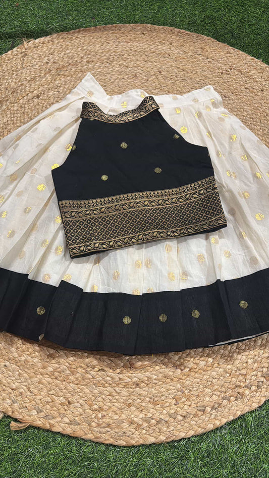 Silk\Dupion Silk Bordered Cotton Skirt And Dupion Silk Blouse