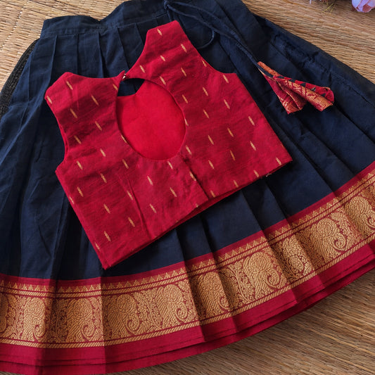 Silk Bordered Kanchi Cotton Skirt And Dupion Silk Blouse