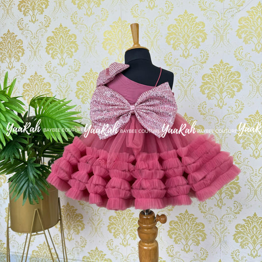 Dark Onion Pink Party Wear / Birthday Frocks