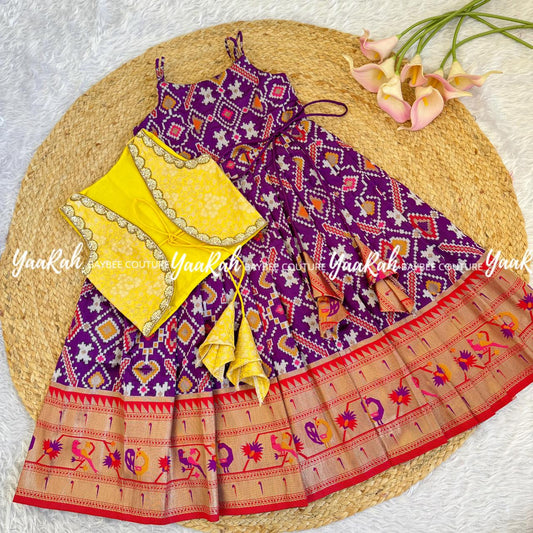 Ethnic Frock With Jacket - Purple Ikkat Patola
