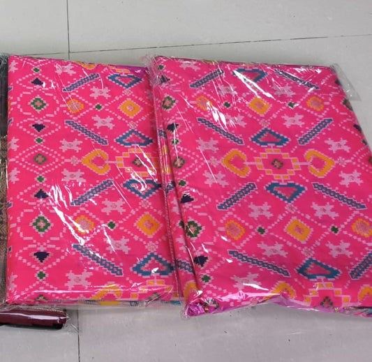 Ethnic Frock - Rama Green Top And Pink Bottom With Blue Border