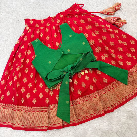 Dola Silk Light Weight Skirt And Red Dupion Silk Blouse - Long Top