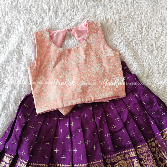 Purple Thick Border Skirt And Peach Triangle Top