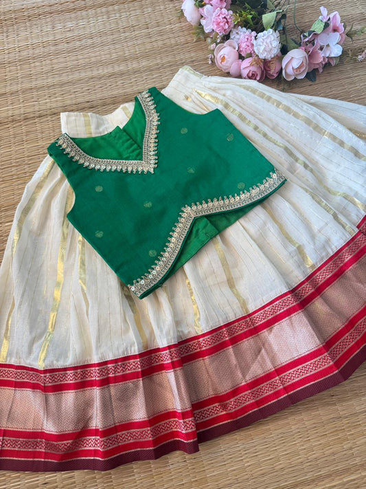 SEMI Silk Bordered Cotton Skirt And PRINCESS CUT BLOUSE