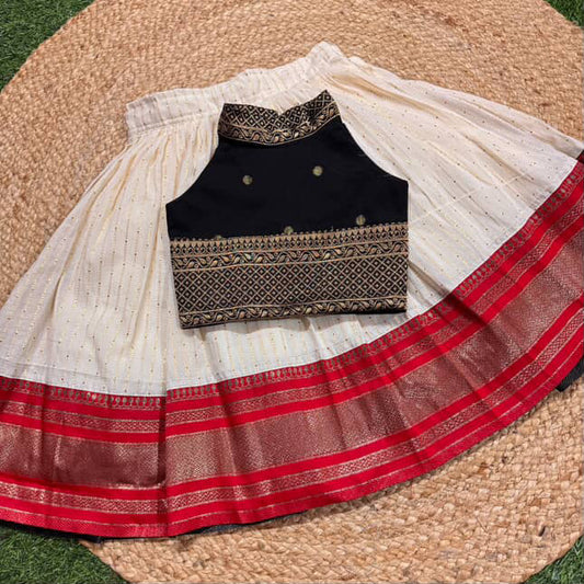 Silk\Dupion Silk Bordered Cotton Skirt And Dupion Silk Blouse