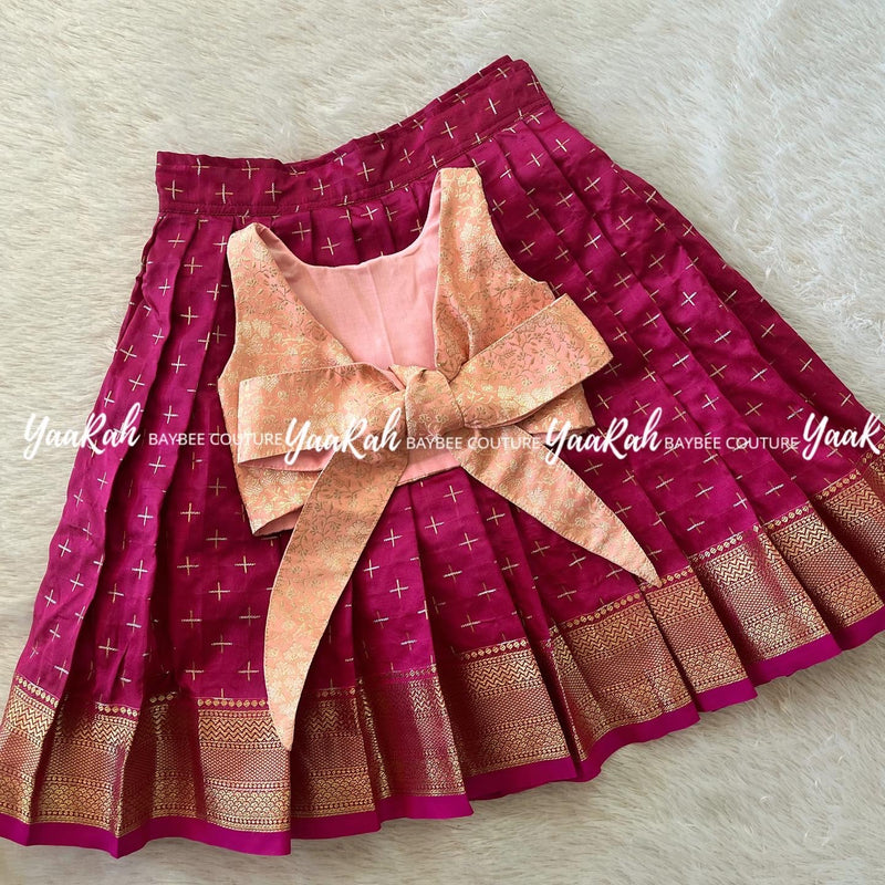 Semi Silk Pink Skirt & Peach Tail Top