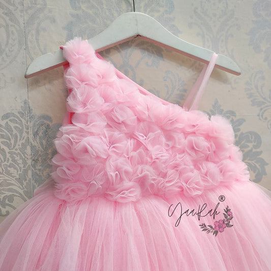 Pink Rosette Party Wear Frock