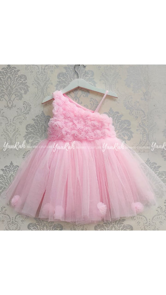Pink Rosette Party Wear Frock