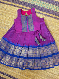 Thick Bordered Purple Kanchi Cotton Skirt And  Blouse
