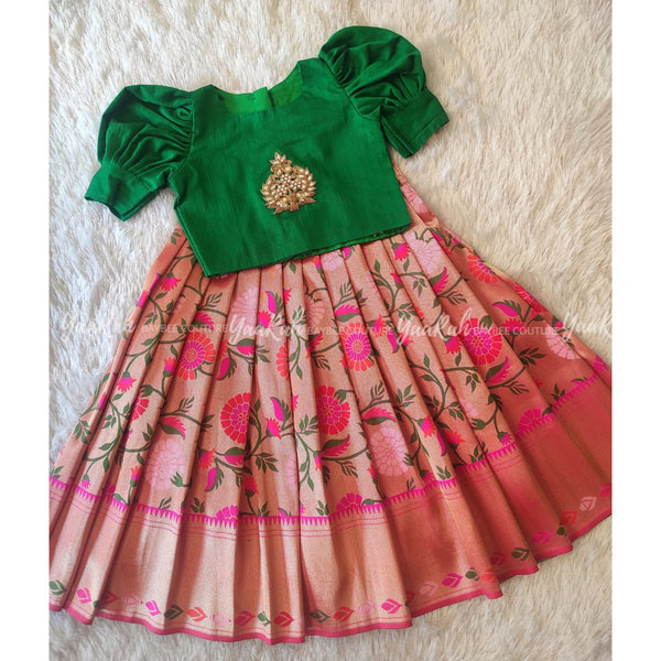 Pink Paithani Skirt And Green Top