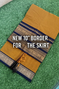 Thick Bordered Golden Brown And Black Border Kanchi Cotton Skirt And  Blouse