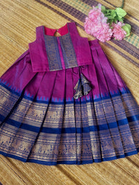 Thick Bordered Purple Kanchi Cotton Skirt And  Blouse