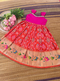 Orange Patola Silk Frock - Ankle Length