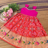 Orange Patola Silk Frock - Ankle Length