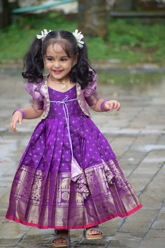 Ethnic Frock With Jacket - Purple And Lavender
