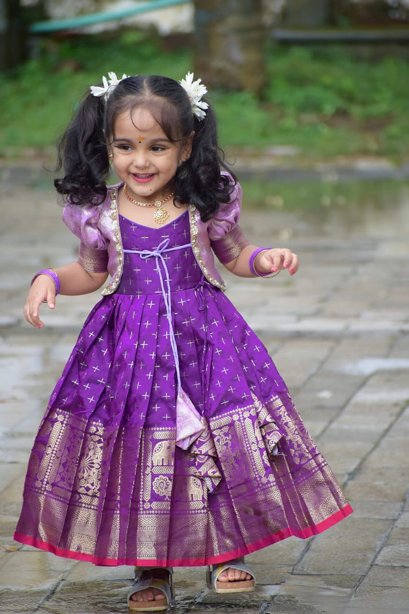 Ethnic Frock With Jacket - Purple And Lavender