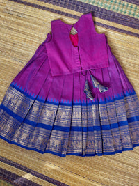 Thick Bordered Purple Kanchi Cotton Skirt And  Blouse