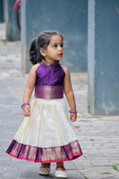 Silk Bordered Cotton Skirt And Purple Semi Silk Blouse