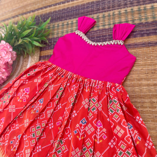 Orange Patola Silk Frock - Ankle Length