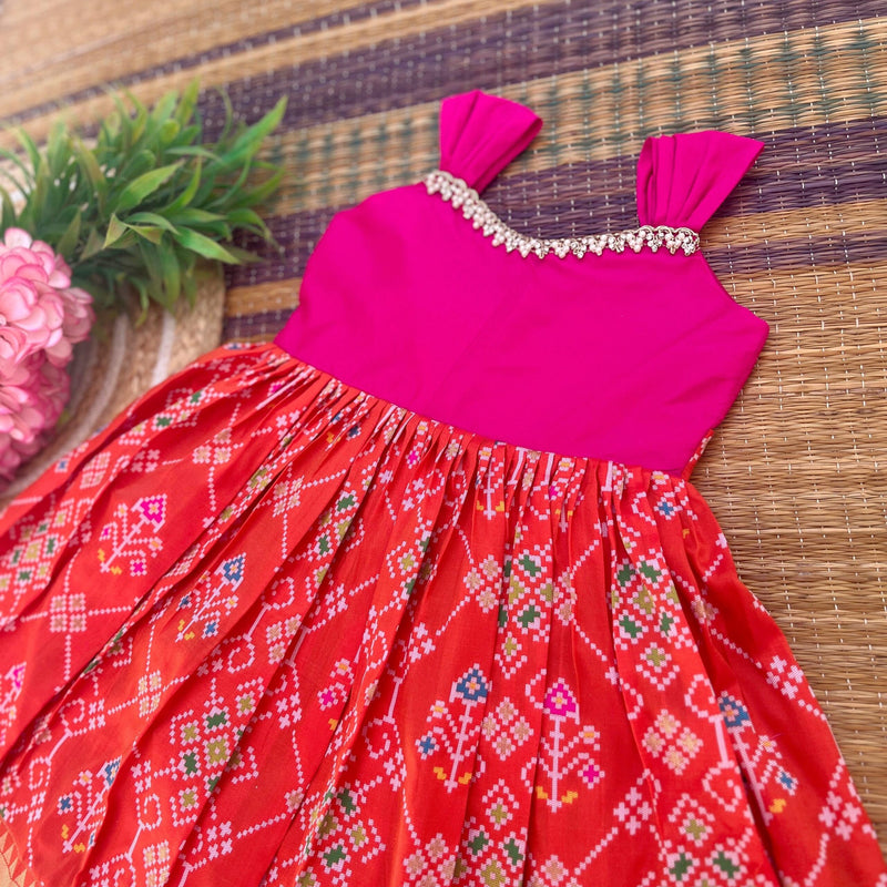 Orange Patola Silk Frock - Ankle Length