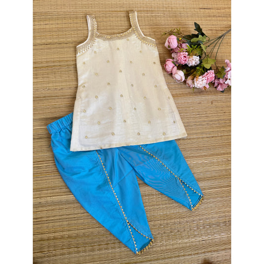 Viscose Tissue Kurthi And Samosa Pant With Lace Border