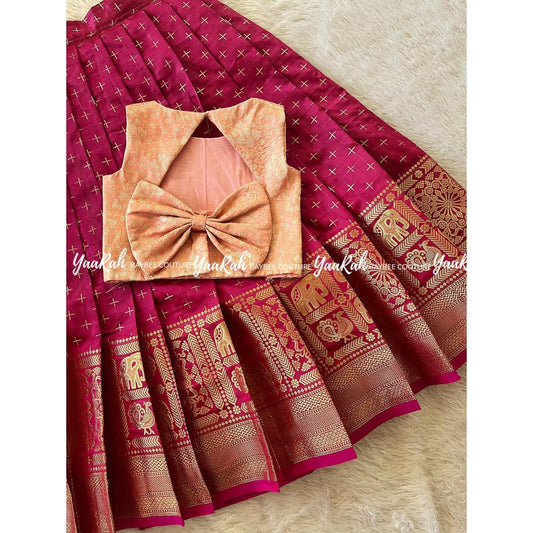 Semi Silk Pink Skirt & Peach Triangle Top