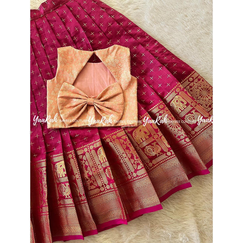Semi Silk Pink Skirt & Peach Triangle Top