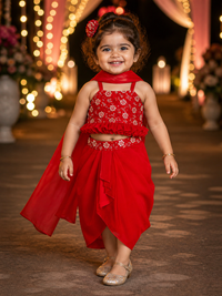 Sequen Embelished Georgette Crop Top & Dhothi Skirt