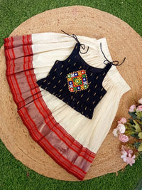 SEMI Silk Bordered Cotton Skirt And SLUB COTTON BLACK PEPPLUM Blouse