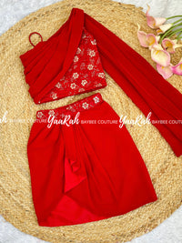 Sequen Embelished Georgette Crop Top & Dhothi Skirt