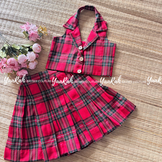 Tartan Halter Crop Top And Skirt