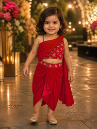Sequen Embelished Georgette Crop Top & Dhothi Skirt