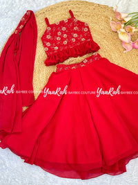 Sequen Embelished Georgette Crop Top & Umbrella Skirt