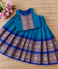 Thick Bordered Purple Kanchi Cotton Skirt And  Blouse