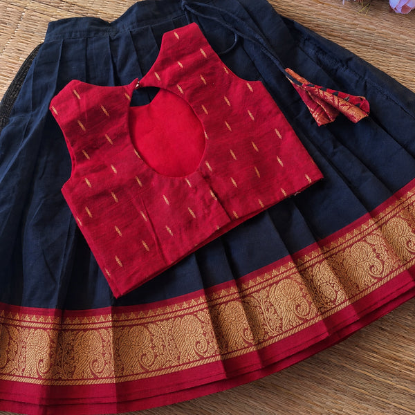 Silk Bordered Kanchi Cotton Skirt And Dupion Silk Blouse
