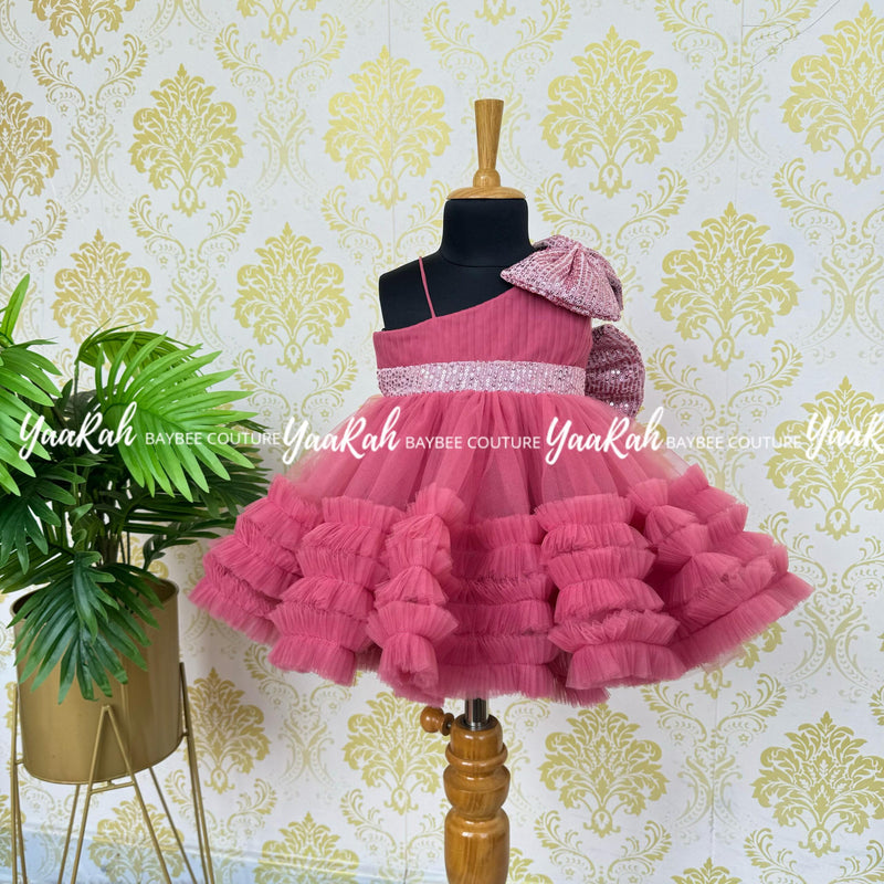 Dark Onion Pink Party Wear / Birthday Frocks