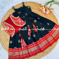Ethnic Frock With Jacket - Black And Red