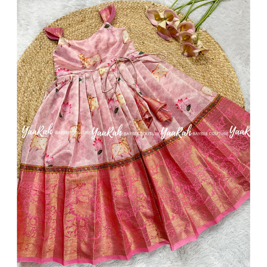 Pink Pichwai Frock With Jacket : 3 Color Options For Jacket