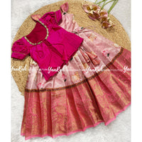 Pink Pichwai Frock With Jacket : 3 Color Options For Jacket