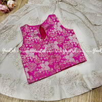 Cotton Lurex Umbrella Silk Skirt And Rani Pink Banarasi Blouse