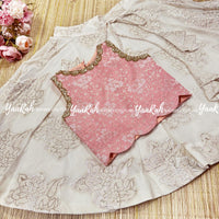Cotton Lurex Umbrella Silk Skirt And Peach Banarasi Blouse