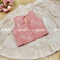 Cotton Lurex Umbrella Silk Skirt And Peach Banarasi Blouse