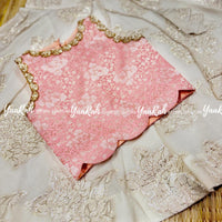 Cotton Lurex Umbrella Silk Skirt And Peach Banarasi Blouse