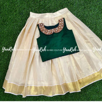 Umbrella Lurex Cotton Skirt & Semi Cotton Silk Dark Green Top - 4 Color Varients In Top