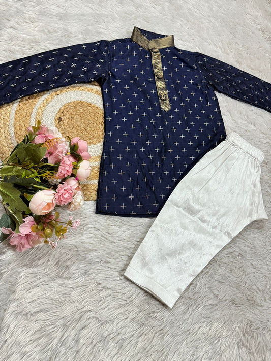 Navy Blue Boys Kurta  And Pyjama