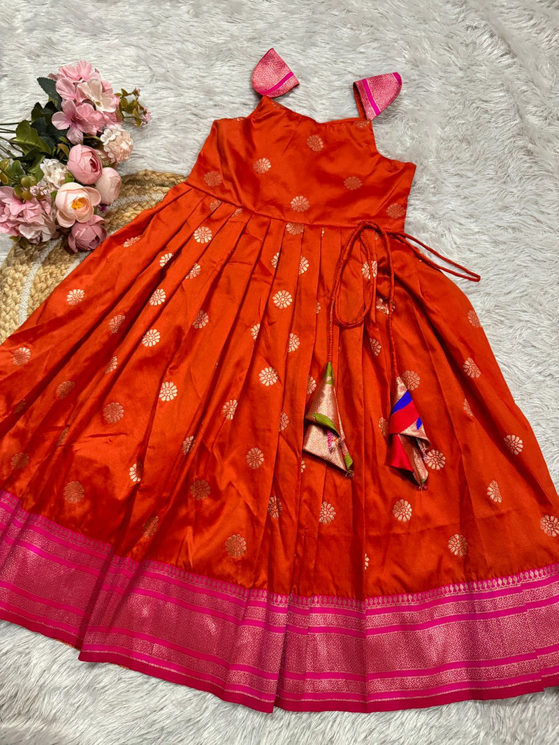 Orange Butta Semi Silk Frock