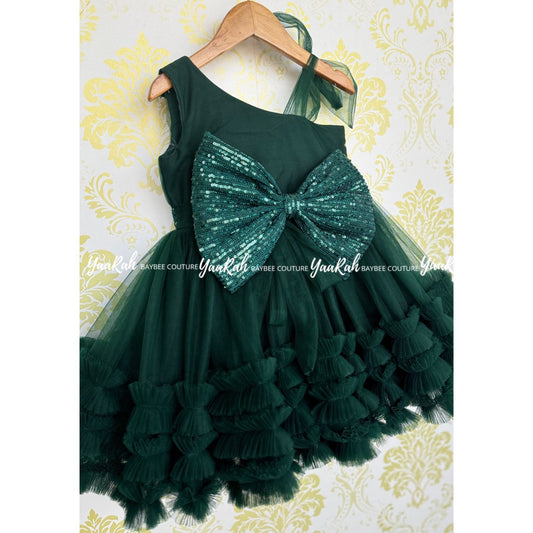 Dark Green Party Wear / Birthday Frocks