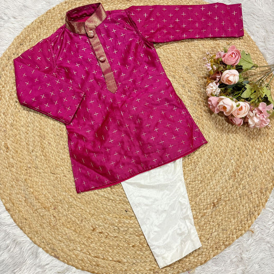 Megenta Pink Boys Kurta  And Pyjama