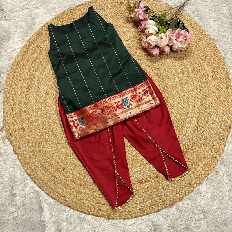 Dark Green Kurthi And Samosa Pants